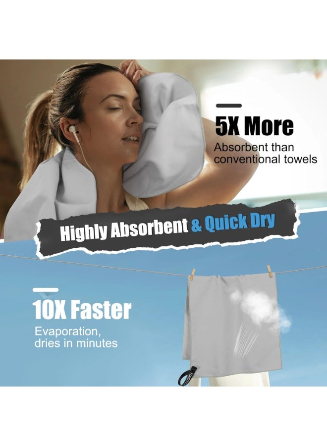 Cuken 3 Pack Microfiber Towels, Fast Drying and Lightweight, 3 Sizes for Face, Sports, Body, and Beach, Portable Travel Gym Swimming Yoga Camping Towel Set, Grey - Image 4