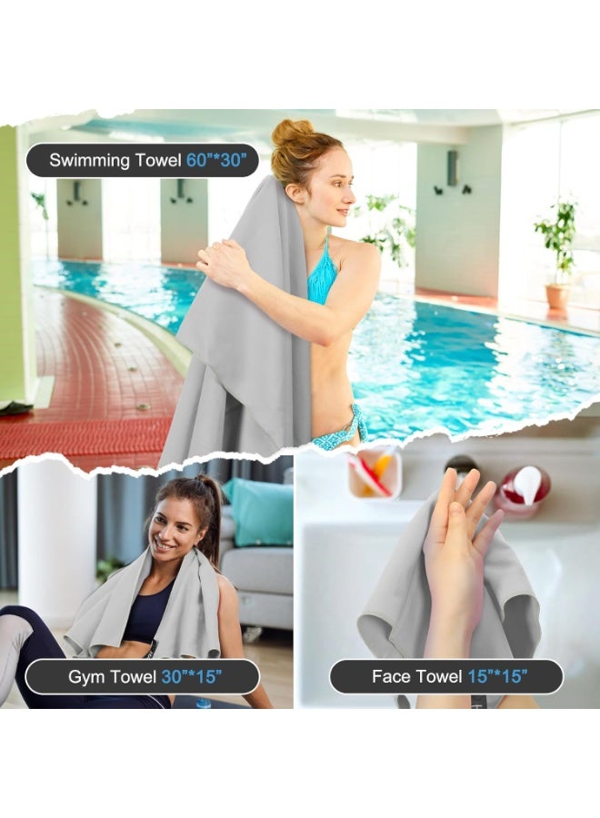 Cuken 3 Pack Microfiber Towels, Fast Drying and Lightweight, 3 Sizes for Face, Sports, Body, and Beach, Portable Travel Gym Swimming Yoga Camping Towel Set, Grey - Image 5