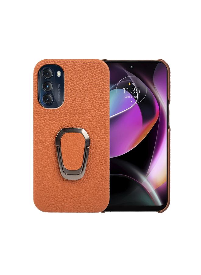S-TOP Case For Motorola Moto G 5G Ring Holder Litchi Texture Genuine Leather Phone Case - Image 1