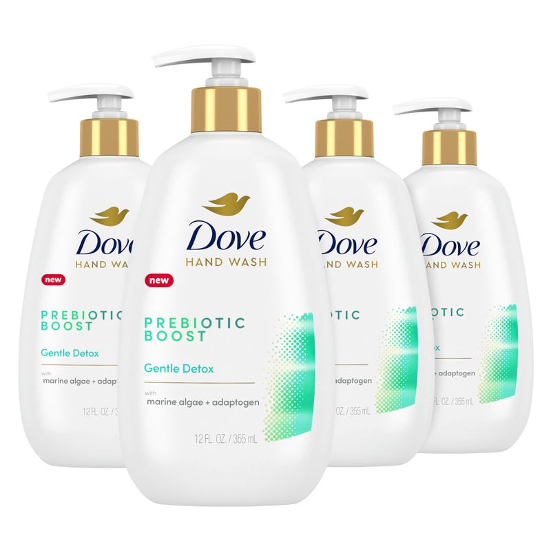 Dove Prebiotic Boost Hand Wash Gentle Detox 4 Count for Lasting Softness, with Marine Algae & Adaptogen, 12 oz - Image 1