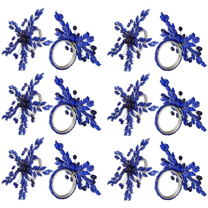 NAPKIN RINGS SET OF 12 FOR DINING TABLE DECORATION PARTIES EVERYDAY METAL NAPKIN HOLDER LEAF BLUE PACK OF 12
