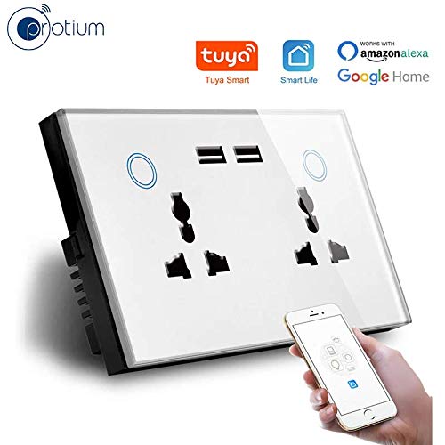Protium Smart Touch Combo Switch, WiFi Switch Compatible with Alexa, Google Home, IFTTT & Smart life App (Dual Socket+ Dual USB, White) - Image 2