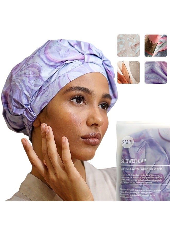 SMPL objects Reusable Shower Cap for Women – Leakproof, Nonslip Hair Cap for Shower w/ Comfy Flexiband – Soft, Breathable Shower Caps for Women Reusable Waterproof – Durable, Heavy Duty Shower Cap by SMPL OBJECTS - Image 1