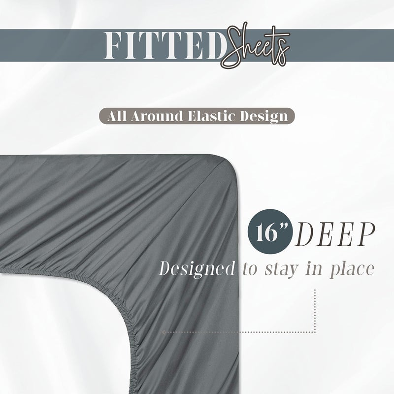 Elegant Comfort (6-Pack) Luxury Fitted Sheets! Premium Hotel Quality Elegant Comfort Wrinkle-Free 1500 Premier Hotel Quality 6-Pack Fitted Sheet with Storage Pockets on Sides, King Size, Gray - Image 4