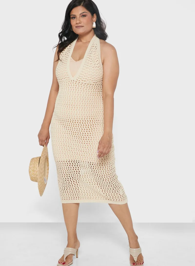 I Saw It First Curve Crochet Halter Dress