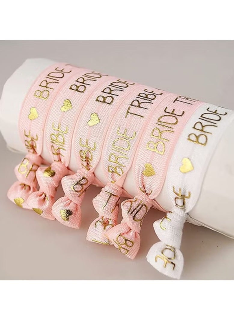 Generic - 11pcs Bride Tribe Hair Ties Bridesmaids Wrist Bands for Bachelorette Wedding Bridal Shower Bride to Be Party Favors(1 White + 10 Rose Gold) - Image 1