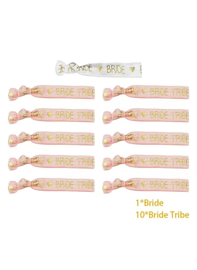 Generic - 11pcs Bride Tribe Hair Ties Bridesmaids Wrist Bands for Bachelorette Wedding Bridal Shower Bride to Be Party Favors(1 White + 10 Rose Gold) - Image 1
