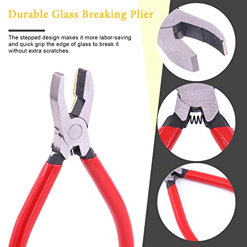 Rustark 3Pcs Premium Glass Running Breaking Pliers and Class Cutter Kit, Heavy Duty Glass Cutting Tool with Rubber Tip, Work Great for Stained Glass, Mosaics, Fusing, Breaking - Image 5