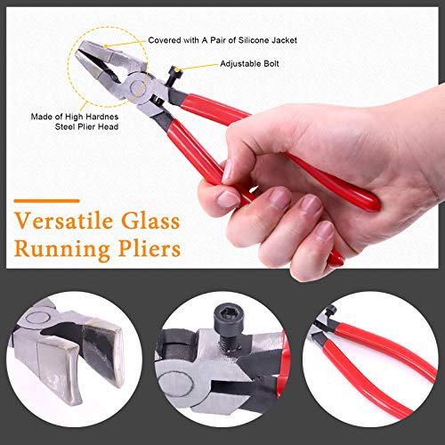 Rustark 3Pcs Premium Glass Running Breaking Pliers and Class Cutter Kit, Heavy Duty Glass Cutting Tool with Rubber Tip, Work Great for Stained Glass, Mosaics, Fusing, Breaking - Image 4