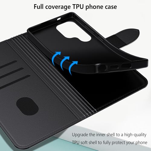 Aiziki for S25 Ultra Wallet Case, PU Leather Flip Cover Protector with id Holder Card Slots Magnetic Closure Compatible with Samsung Galaxy S25 Ultra Case Wallet, Black - Image 2