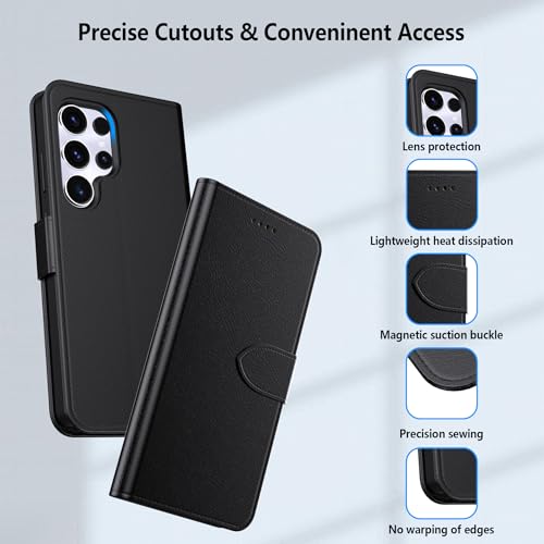 Aiziki for S25 Ultra Wallet Case, PU Leather Flip Cover Protector with id Holder Card Slots Magnetic Closure Compatible with Samsung Galaxy S25 Ultra Case Wallet, Black - Image 5