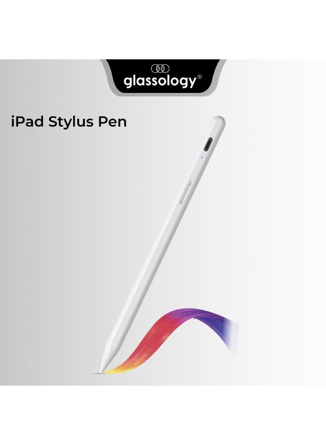 glassology Stylus Pen for iPad with Pixel Perfect Precision USB C Fast Charging Tilt Sensitivity Palm Rejection Magnetic Attachment and Perfect for Note Taking Drawing and Signing Documents Compatible with all iPad White - Image 1