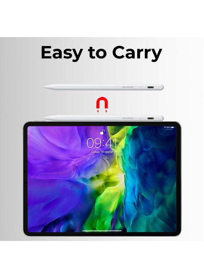 glassology Stylus Pen for iPad with Pixel Perfect Precision USB C Fast Charging Tilt Sensitivity Palm Rejection Magnetic Attachment and Perfect for Note Taking Drawing and Signing Documents Compatible with all iPad White - Image 3