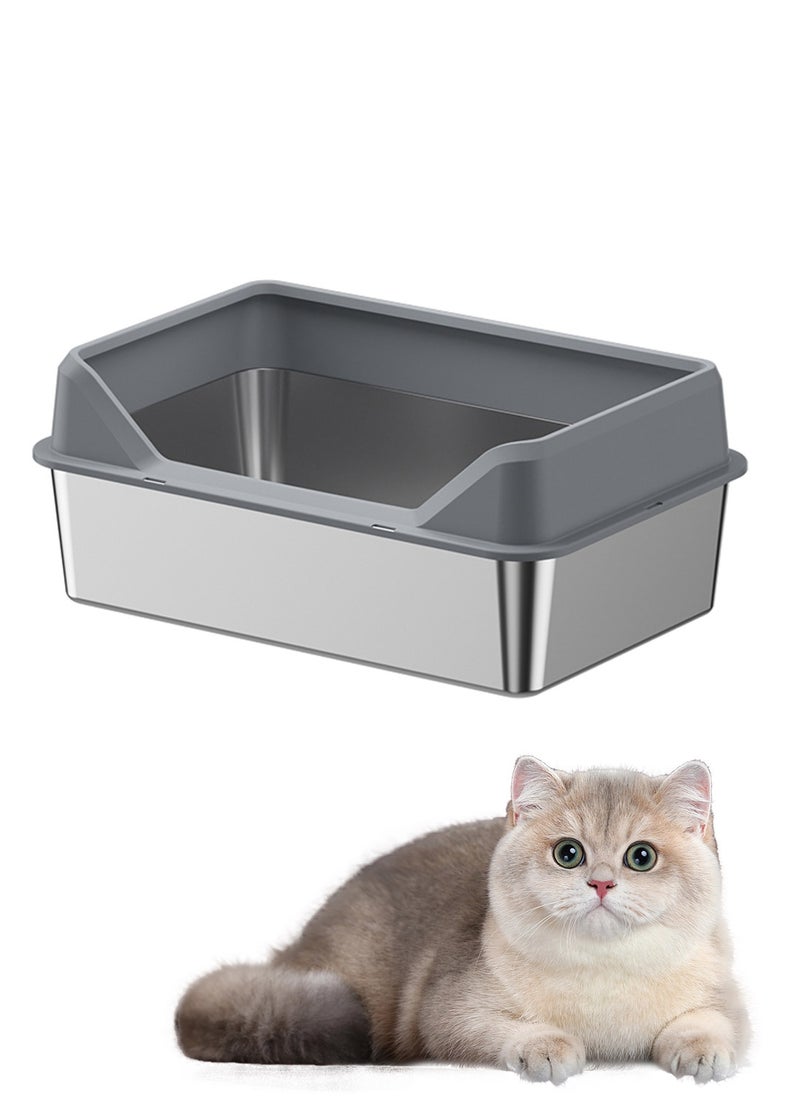 Kidle Stainless Steel Pet Cat Litter Box Metal Large Capacity Cat Litter Box Tray With High Wall Semi-Enclosed Side Door 50*35*15cm  - Image 1