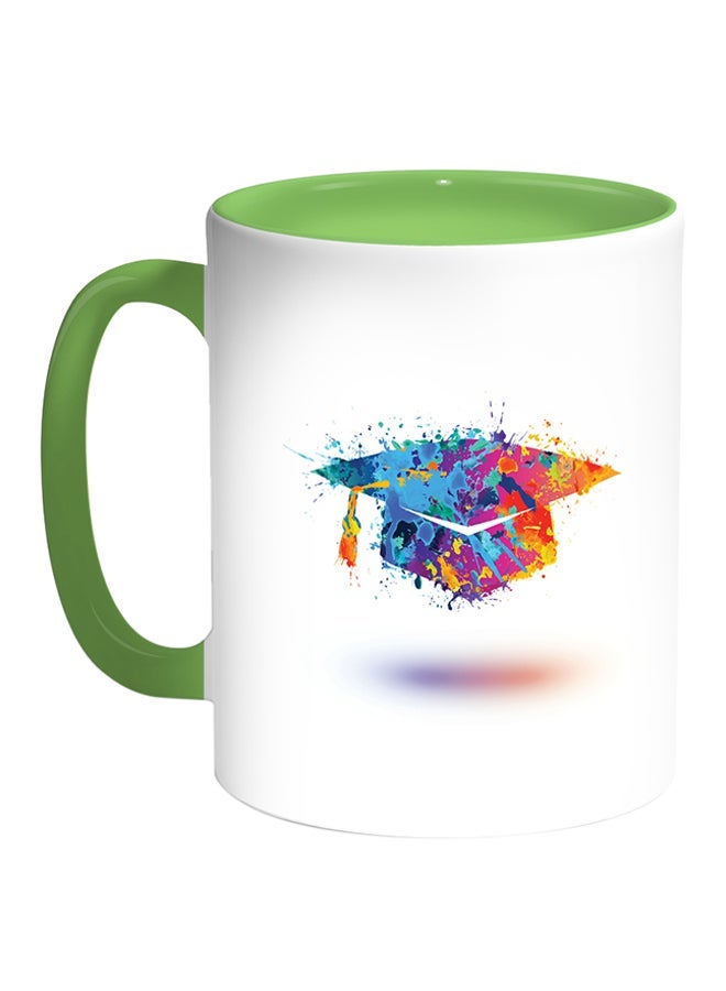 RYN Graduation Hat Printed Coffee Mug White/Green 11ounce
