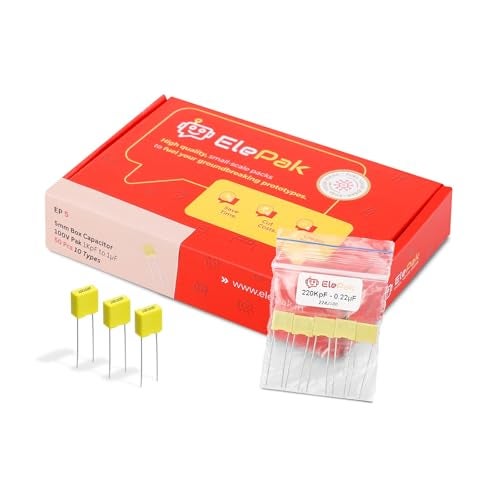 ElePak 5mm Box Capacitor - (50 Pcs)1KpF to 1µF - 5% Tolerance, High Stability, Low ESR - 100 Volts - Electronic Components Kit - Ideal for Audio, Power, Timing Circuits - Yellow - Image 1