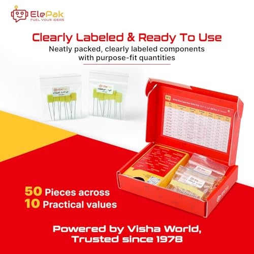 ElePak 5mm Box Capacitor - (50 Pcs)1KpF to 1µF - 5% Tolerance, High Stability, Low ESR - 100 Volts - Electronic Components Kit - Ideal for Audio, Power, Timing Circuits - Yellow - Image 2