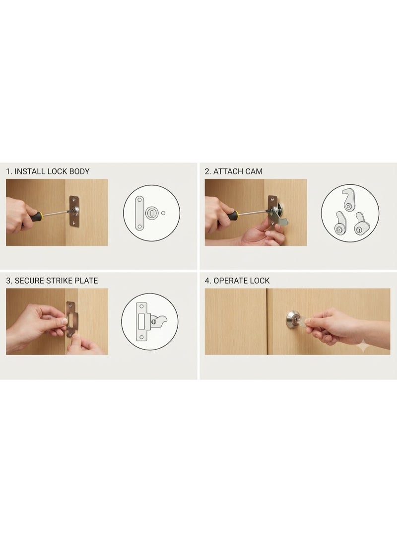 Robustline 4 Pcs Cabinet Lock Key Drawer Desk Lock, Zinc Alloy Wardrobe Furniture Cabinet Locker Door Hardware Lock with 8 Key (Black) - Image 3