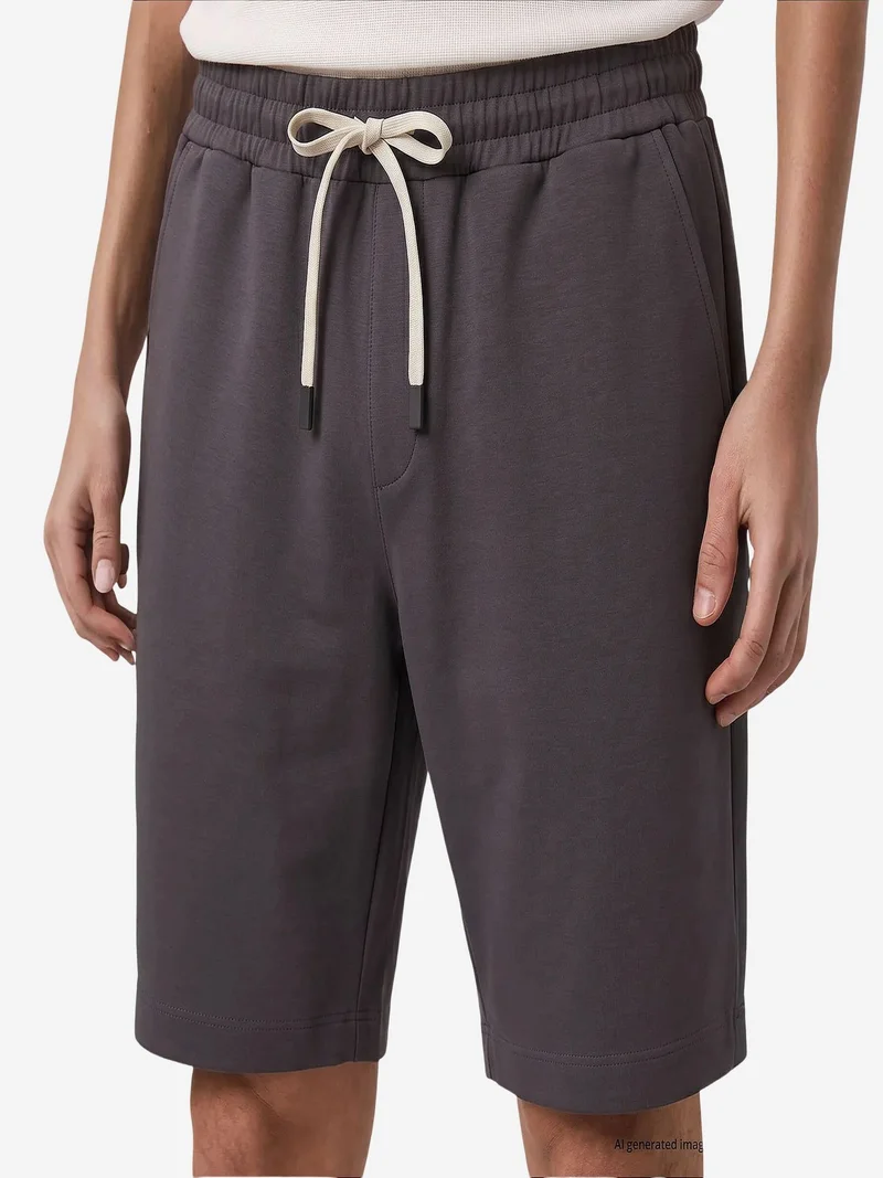 Tommylife Dark Grey TOMMY Men's Mid Waist Jersey Shorts for Men | Best Price UAE