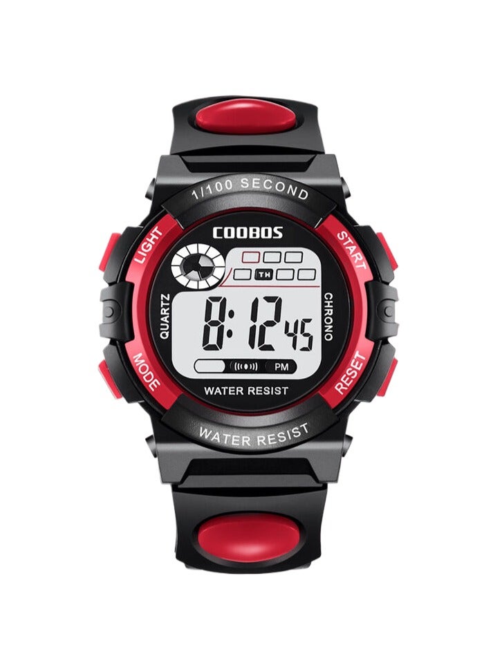 Coobos 2 PCS Children's Waterproof Rubber Digital Watch (Black/Red)  - Image 2