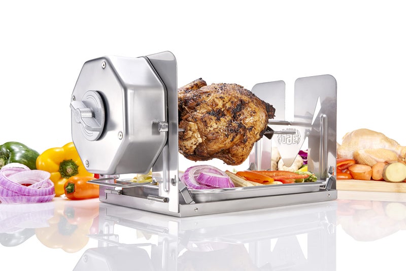 ROTO-Q 360 Cordless Universal Rotisserie Kit for Grills Ovens and Smokers - Non-Electric Wind-up Spit Roaster, Gas or Charcoal BBQ - Indoor/Outdoor (Stainless Steel) - Image 1
