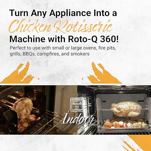 ROTO-Q 360 Cordless Universal Rotisserie Kit for Grills Ovens and Smokers - Non-Electric Wind-up Spit Roaster, Gas or Charcoal BBQ - Indoor/Outdoor (Stainless Steel) - Image 5