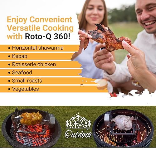 ROTO-Q 360 Cordless Universal Rotisserie Kit for Grills Ovens and Smokers - Non-Electric Wind-up Spit Roaster, Gas or Charcoal BBQ - Indoor/Outdoor (Stainless Steel) - Image 4