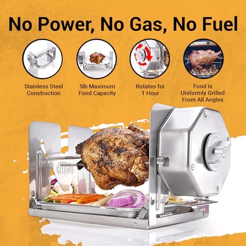 ROTO-Q 360 Cordless Universal Rotisserie Kit for Grills Ovens and Smokers - Non-Electric Wind-up Spit Roaster, Gas or Charcoal BBQ - Indoor/Outdoor (Stainless Steel) - Image 3