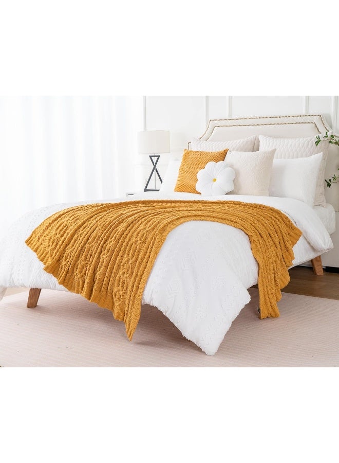 Battilo Mustard Yellow Throw Blanket 51x67 Chenille Knitted Throw Blanket for Couch Gold Throw Blankets for Home Decor Summer Fall Decor Blanket - Image 1