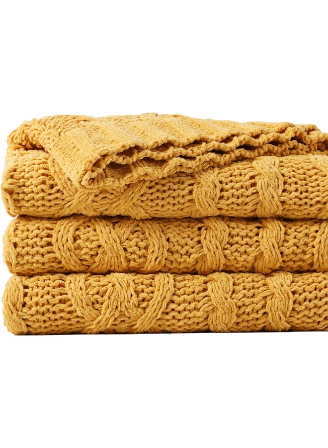 Battilo Mustard Yellow Throw Blanket 51x67 Chenille Knitted Throw Blanket for Couch Gold Throw Blankets for Home Decor Summer Fall Decor Blanket - Image 3