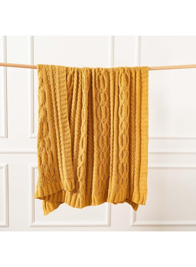 Battilo Mustard Yellow Throw Blanket 51x67 Chenille Knitted Throw Blanket for Couch Gold Throw Blankets for Home Decor Summer Fall Decor Blanket - Image 2