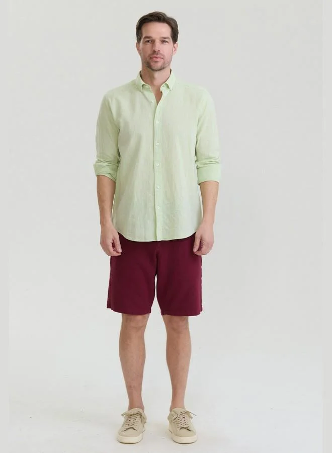FELIX HARDY LightGreen Men's Cotton Linen Blend Long Sleeve Shirt for Men | Best Price UAE