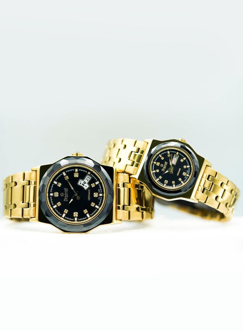 Sveston Couple Set Gold Stainless Steel Analog Quartz Watch SV 7491 - Image 1