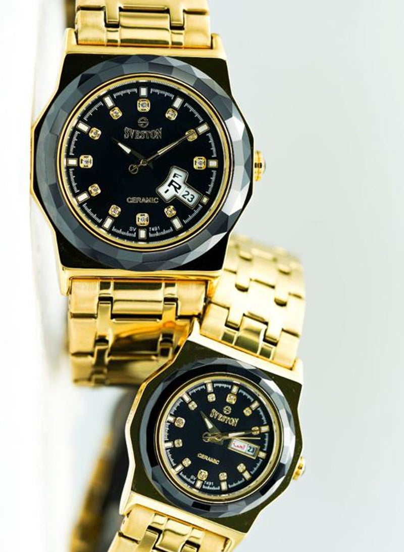 Sveston Couple Set Gold Stainless Steel Analog Quartz Watch SV 7491 - Image 2