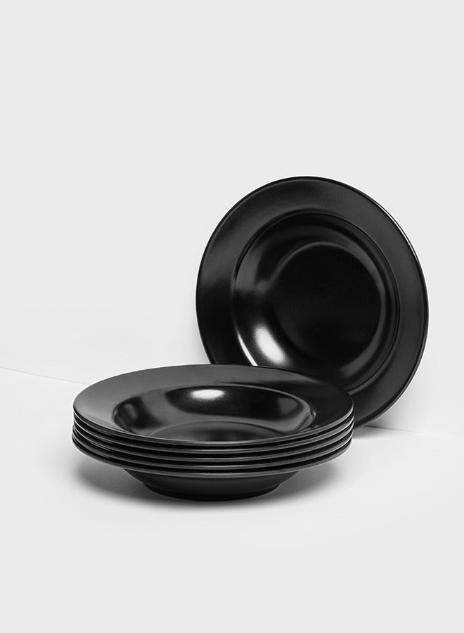 طقم اطباق عشاء ميلامين سوداء فاخرة من 6 قطع | اطباق دائرية مسطحة وعميقة لتقديم اللحوم والحلوى والشوربة | متينة ومقاومة للكسر وامنة للاستخدام في غسالة الصحون - Image 1