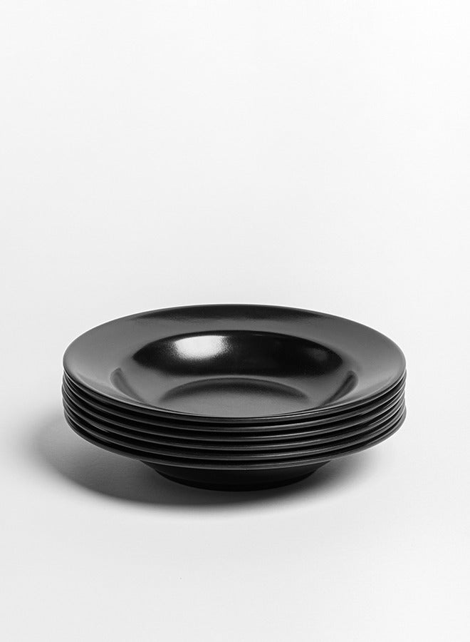 طقم اطباق عشاء ميلامين سوداء فاخرة من 6 قطع | اطباق دائرية مسطحة وعميقة لتقديم اللحوم والحلوى والشوربة | متينة ومقاومة للكسر وامنة للاستخدام في غسالة الصحون - Image 2