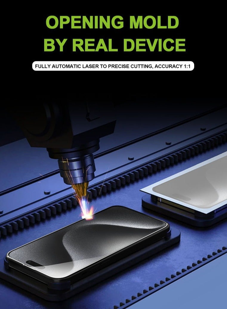 يوك واقي شاشة زجاجي للخصوصية مقاس 6.7 بوصة لهاتف iPhone 15 Pro Max، تركيب تلقائي لإزالة الغبار، خالٍ من الفقاعات، سهل التركيب - Image 3