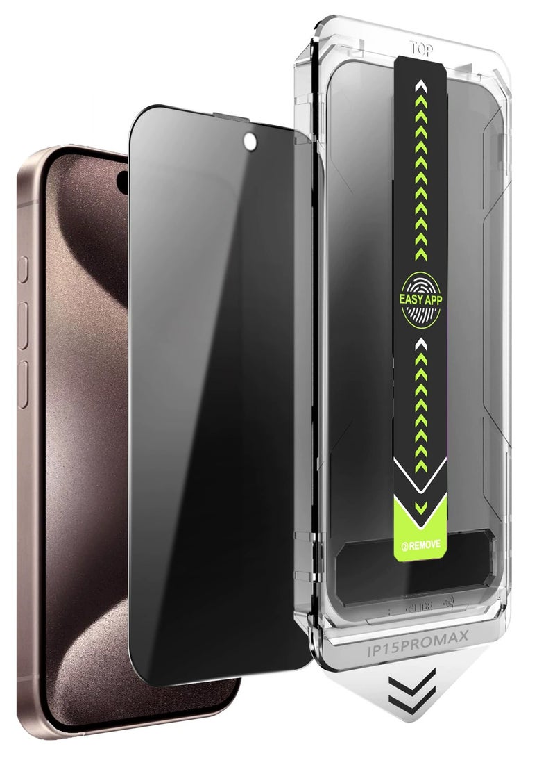 يوك واقي شاشة زجاجي للخصوصية مقاس 6.7 بوصة لهاتف iPhone 15 Pro Max، تركيب تلقائي لإزالة الغبار، خالٍ من الفقاعات، سهل التركيب - Image 1