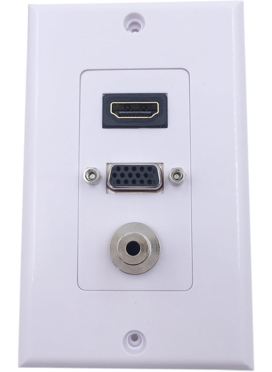 CERRXIAN CERRXIAN HDMI VGA 35mm Audio Video Stereo Pass Through Component Composite Wall Face Plate Panel White  - Image 1