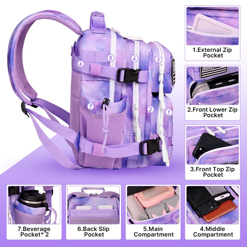 Boomistry 15L Mini Tactical Backpack Small Tactical Backpack for Women, Military Backpack for Gym, Hiking, Daily (Purple Nebula-15L) - Image 3