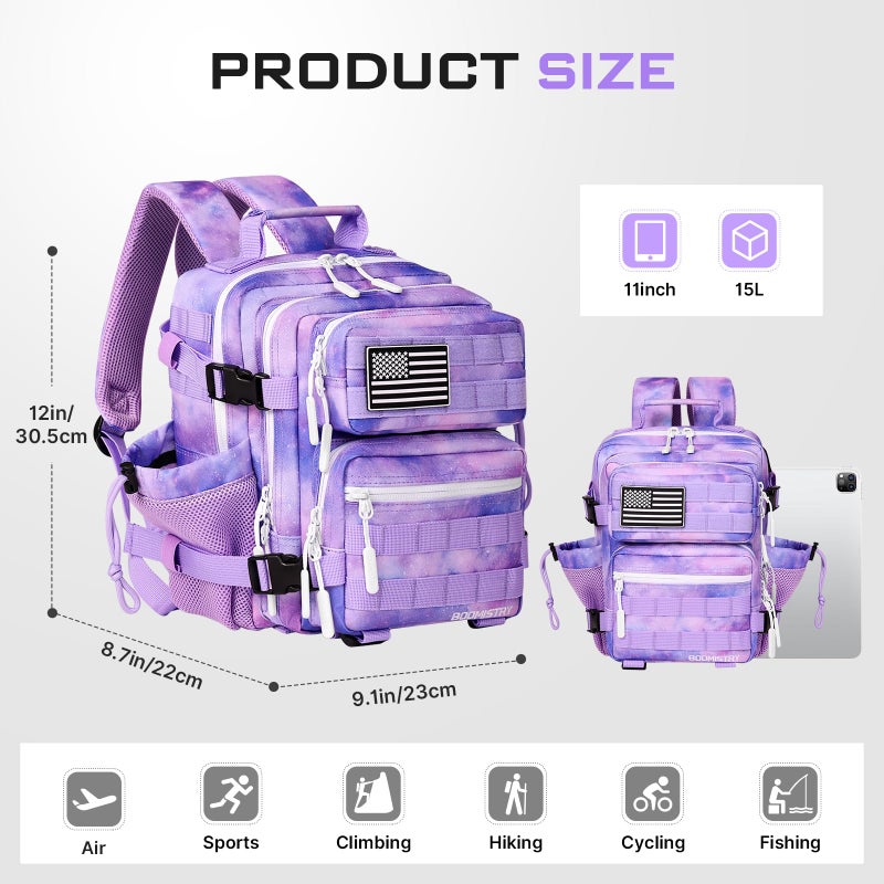 Boomistry 15L Mini Tactical Backpack Small Tactical Backpack for Women, Military Backpack for Gym, Hiking, Daily (Purple Nebula-15L) - Image 2