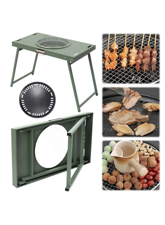 بلو فاير طاولة نزهة قابلة للطي مع شواء فحم – طاولة شواء خارجية، طاولة تخييم، شواء من الصلب الكربوني للفناء، الشاطئ والمشي، سهلة التركيب ومناسبة للسفر، مثالية للتجمعات العائلية والنزهات - Image 4