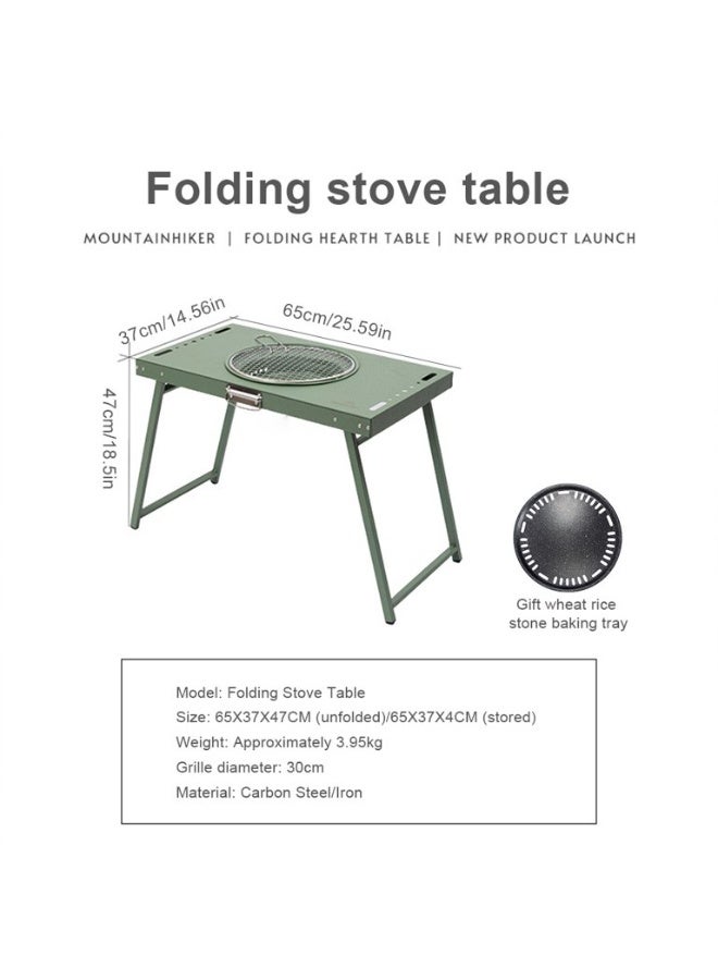 بلو فاير طاولة نزهة قابلة للطي مع شواء فحم – طاولة شواء خارجية، طاولة تخييم، شواء من الصلب الكربوني للفناء، الشاطئ والمشي، سهلة التركيب ومناسبة للسفر، مثالية للتجمعات العائلية والنزهات - Image 2