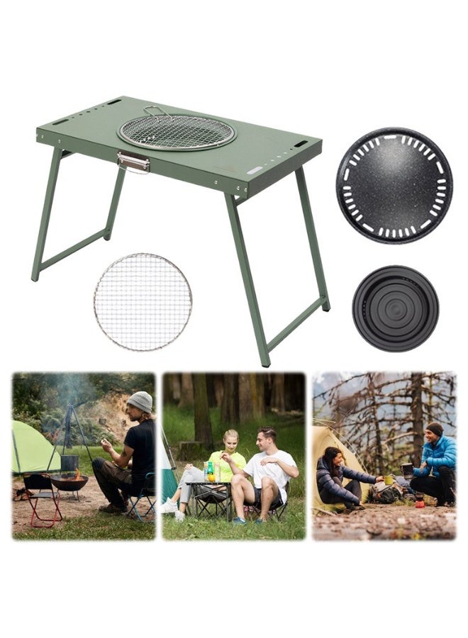 بلو فاير طاولة نزهة قابلة للطي مع شواء فحم – طاولة شواء خارجية، طاولة تخييم، شواء من الصلب الكربوني للفناء، الشاطئ والمشي، سهلة التركيب ومناسبة للسفر، مثالية للتجمعات العائلية والنزهات - Image 3
