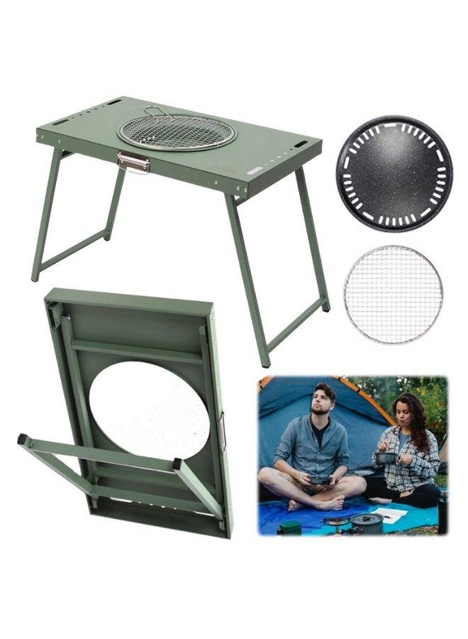 بلو فاير طاولة نزهة قابلة للطي مع شواء فحم – طاولة شواء خارجية، طاولة تخييم، شواء من الصلب الكربوني للفناء، الشاطئ والمشي، سهلة التركيب ومناسبة للسفر، مثالية للتجمعات العائلية والنزهات - Image 5