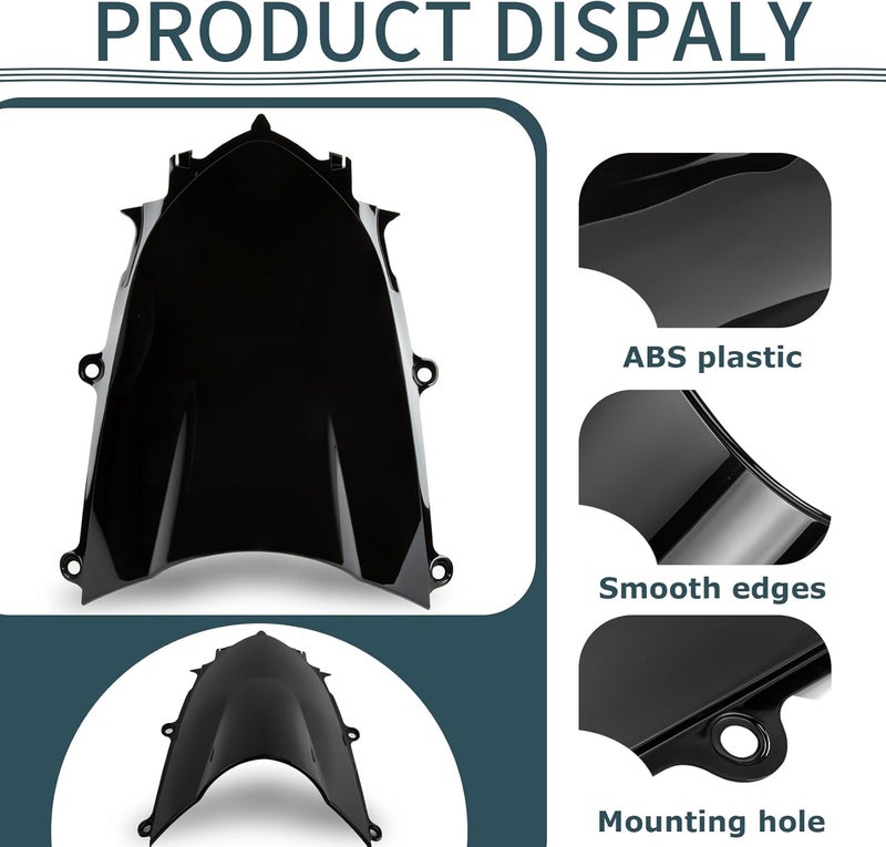 psler Motorcycle Windshield, Front Windshield Windscreen for YZF R6 600 2017-2025 and for R7 2021-2025, Black - Image 4