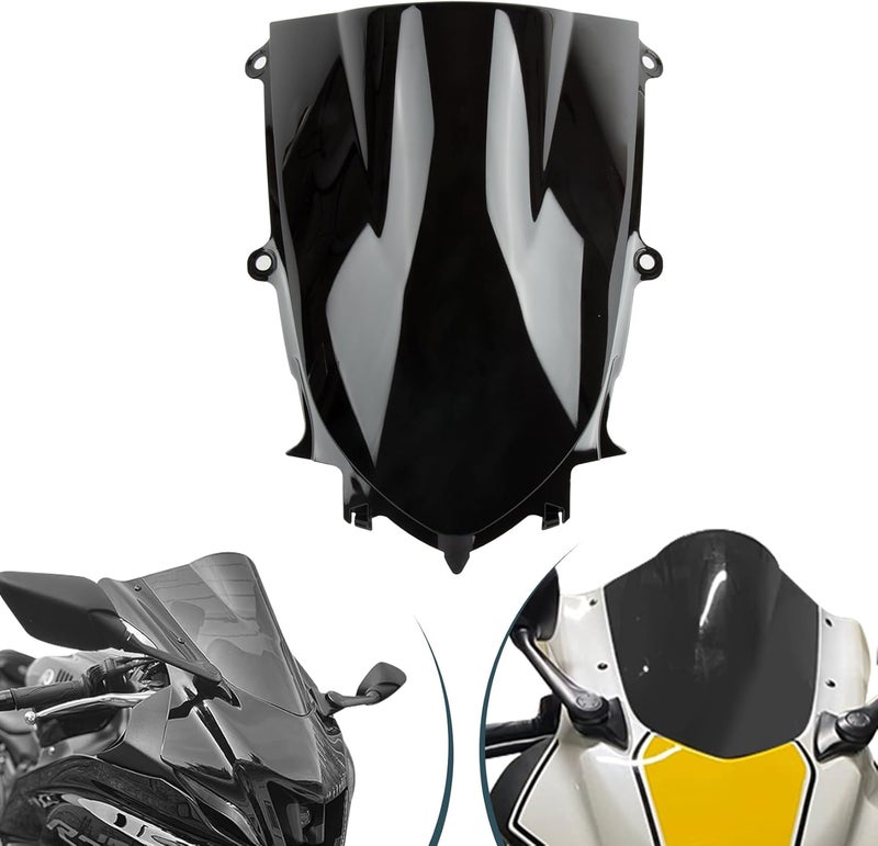 psler Motorcycle Windshield, Front Windshield Windscreen for YZF R6 600 2017-2025 and for R7 2021-2025, Black - Image 1