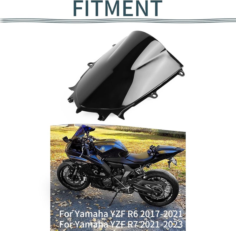 psler Motorcycle Windshield, Front Windshield Windscreen for YZF R6 600 2017-2025 and for R7 2021-2025, Black - Image 2