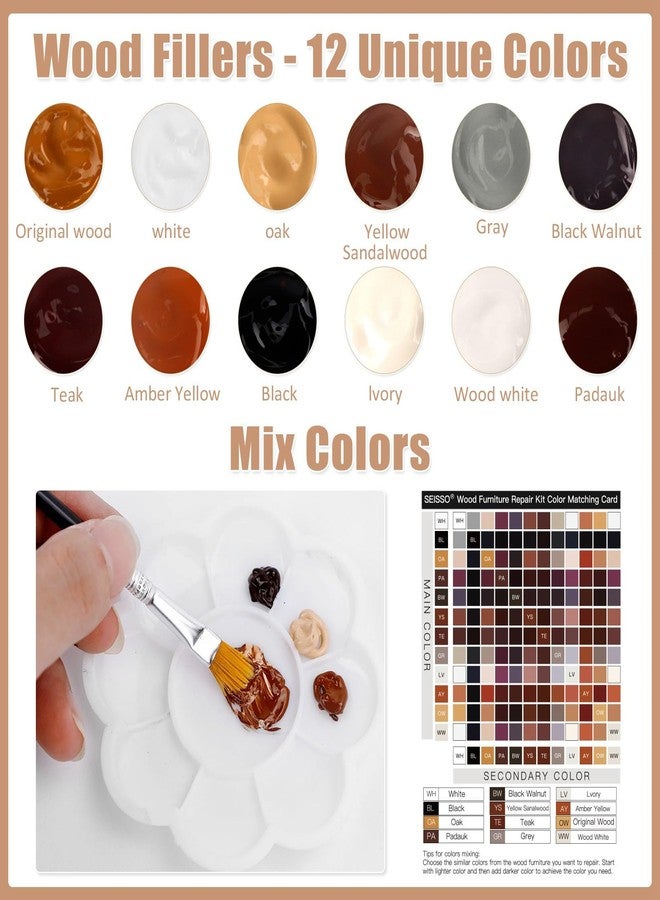 سيسو مجموعة إصلاح الأثاث من سيسو - معجون خشب - 12 قطعة، مجموعة ترميم الخشب، 12 لونًا، مجموعة أدوات لإصلاح خدوش الأثاث، مجموعة إصلاح الخشب للخدوش والبقع والحروق والأرضيات الخشبية والأبواب والطاولات - Image 3