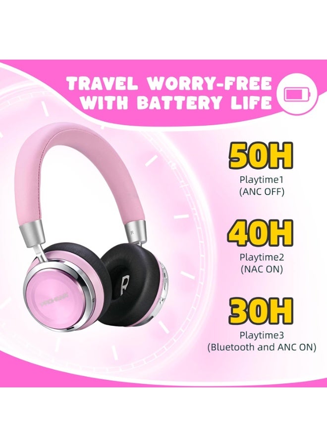 PROHEAR 010 Pro Kids Bluetooth Headphones, Wireless Active Noise Cancelling, 80H Playtime, Safe Volume 85dB, Hi-Fi Audio, Over-Ear, Built-in Mic for iPad/Tablet/Airplane - Pink - Image 5
